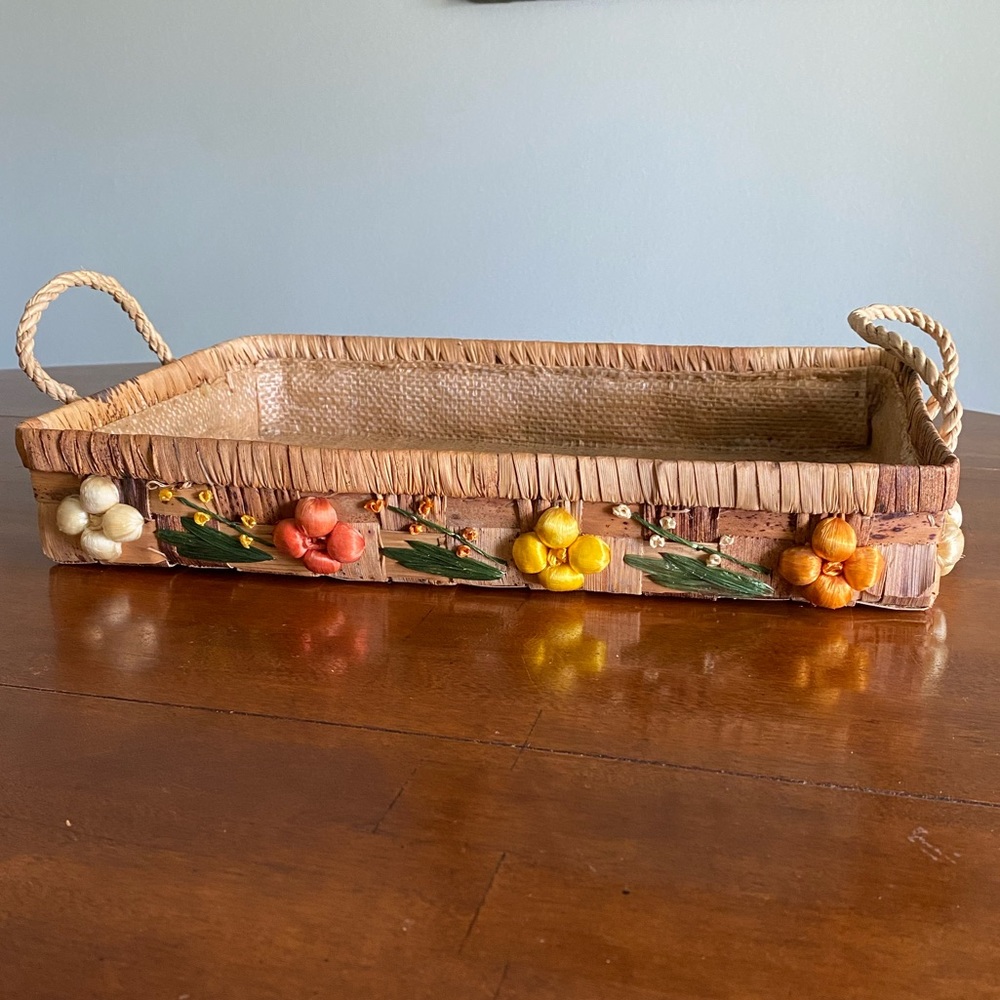 Vintage Woven Raffia Casserole Basket